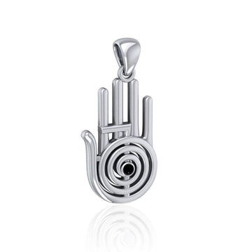 Healer Hand Symbol Silver Pendant with Gemstone TPD5158 - Jewelry